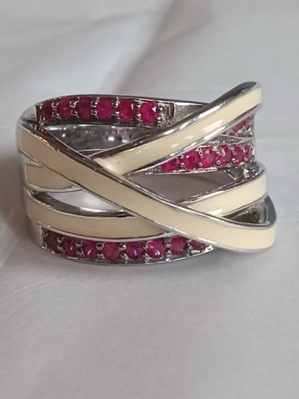 Effy Two-Tone Silver and Gold Crossover Ring with Genuine Rubies